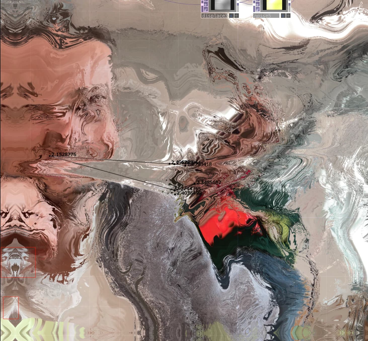 Glitch-distorted portrait in warm grey tones