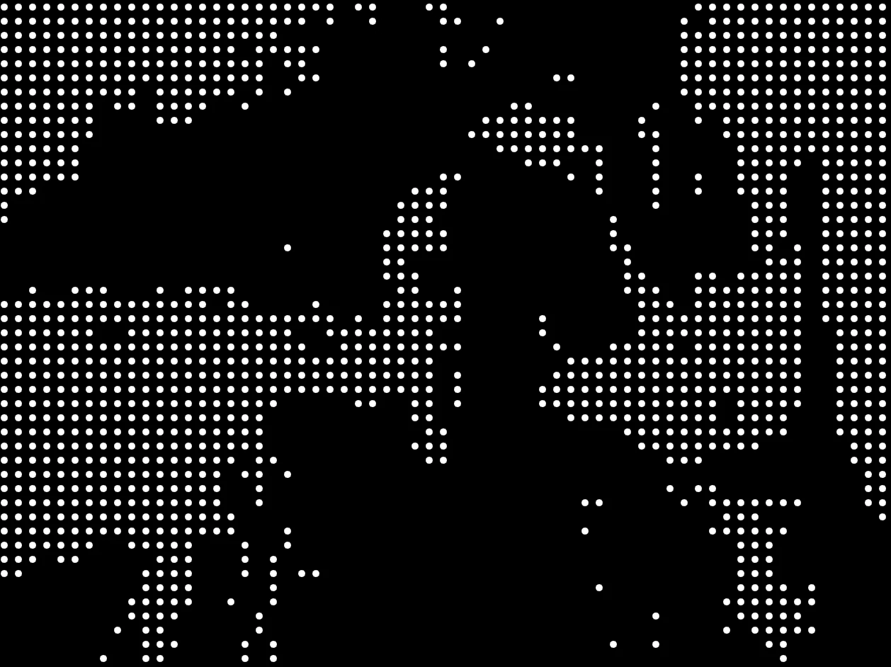 White dot-matrix pattern on black
