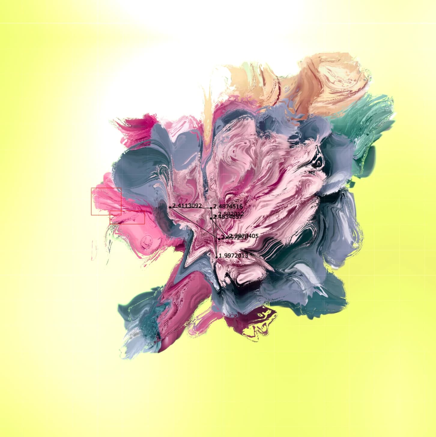Pink, teal and yellow painterly generative image
