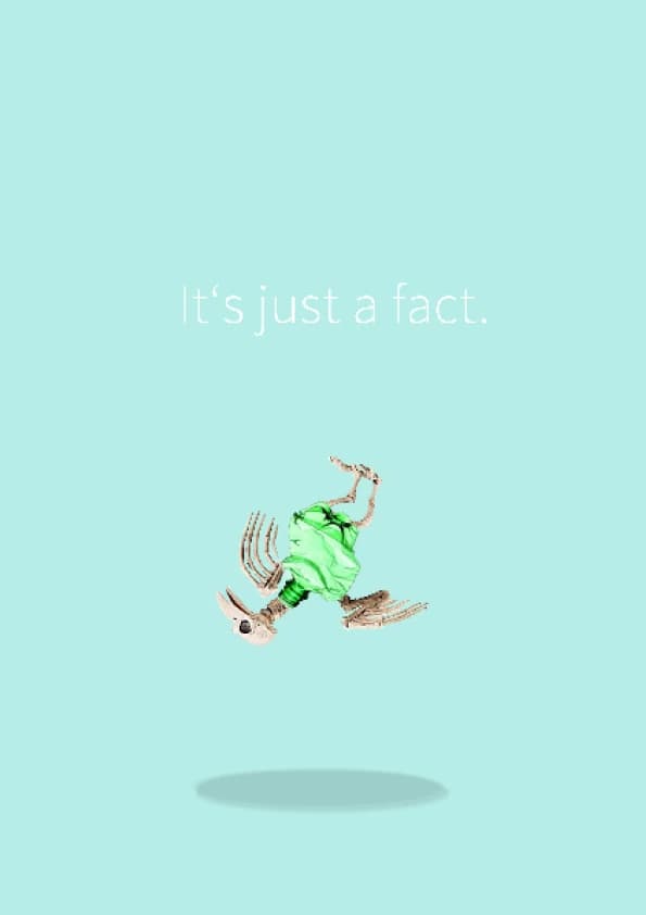 Illustration of a figure in a green top mid-leap on a mint background with the line It's just a fact