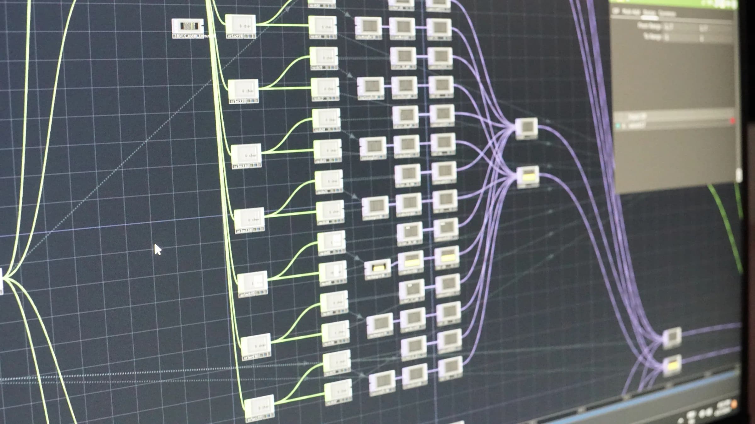 Visual-programming node graph on a monitor