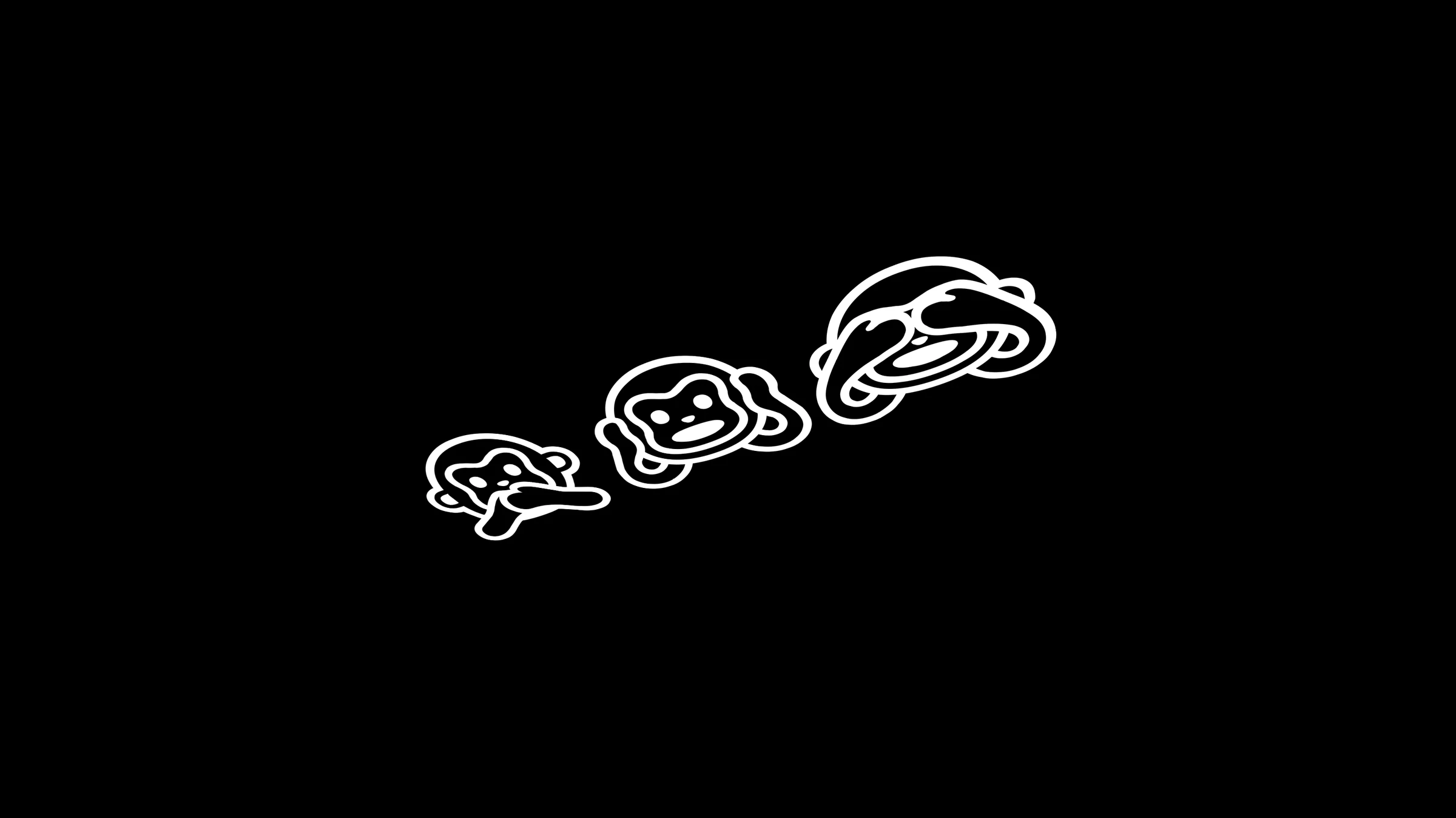 Playing with emojis in code: white outlined organic shapes on black